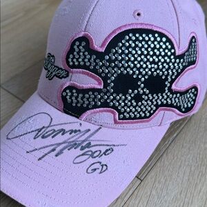 Dennis Anderson Autographed “Grave Digger” Pink Rhinestone Skull Hat Monster Jam